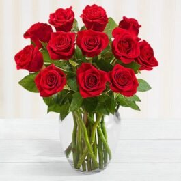 Red Roses With Glass Vase