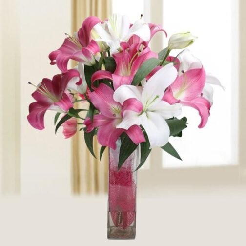 Pink N White Lily Vase