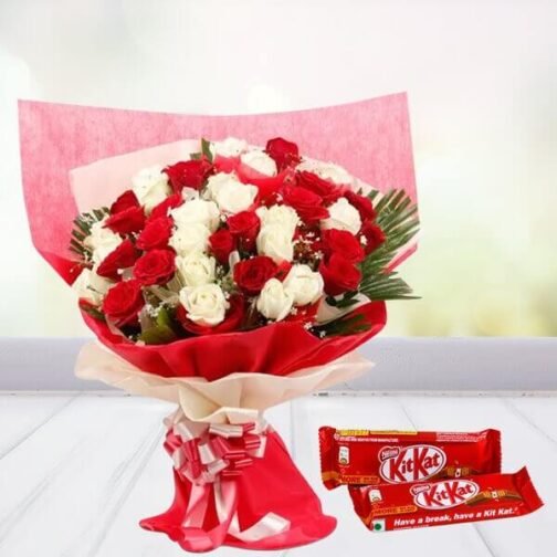 White N Red Roses With KitKat